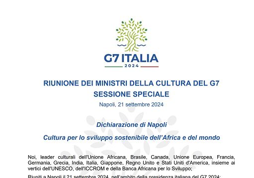 G7 Cultura, la Dichiarazione di Napoli su Africa e sviluppo